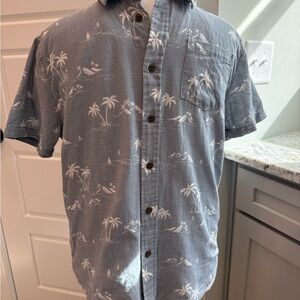 Bixby Nomad Boys Shirt L 12- 14 Blue Tropical Palm Button Up